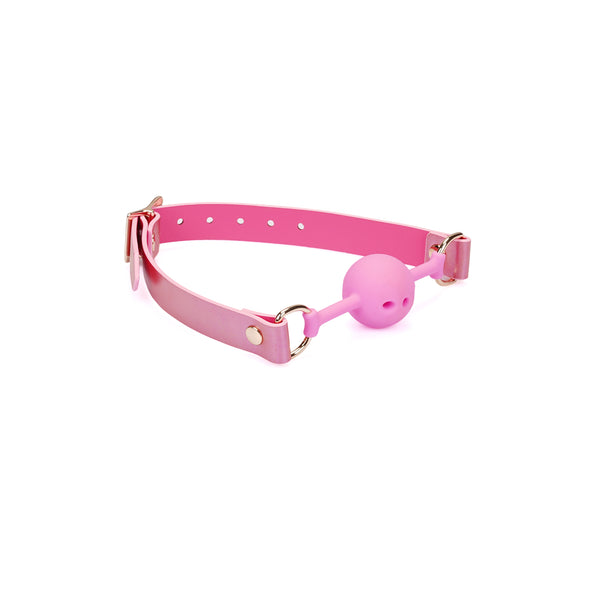 Lustre Rosa: Silicone Ball Gag (1.7 inch diameter) with Leather Straps