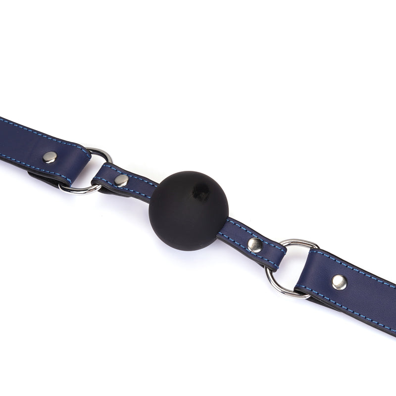 Cerulean Dominion: Silicone Ball Gag (1.7 inch diameter) with Leather Straps
