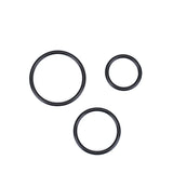Three black silicone O-rings for harness customization, compatible with vegan fetish strap-on accessories