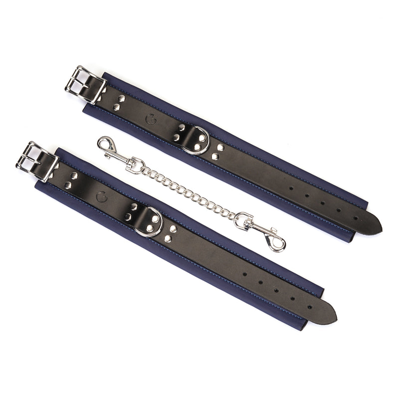 Cerulean Dominion: Blue Leather Ankle Cuffs with Silver Hardware