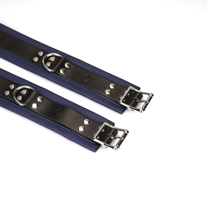 Cerulean Dominion: Blue Leather Ankle Cuffs with Silver Hardware