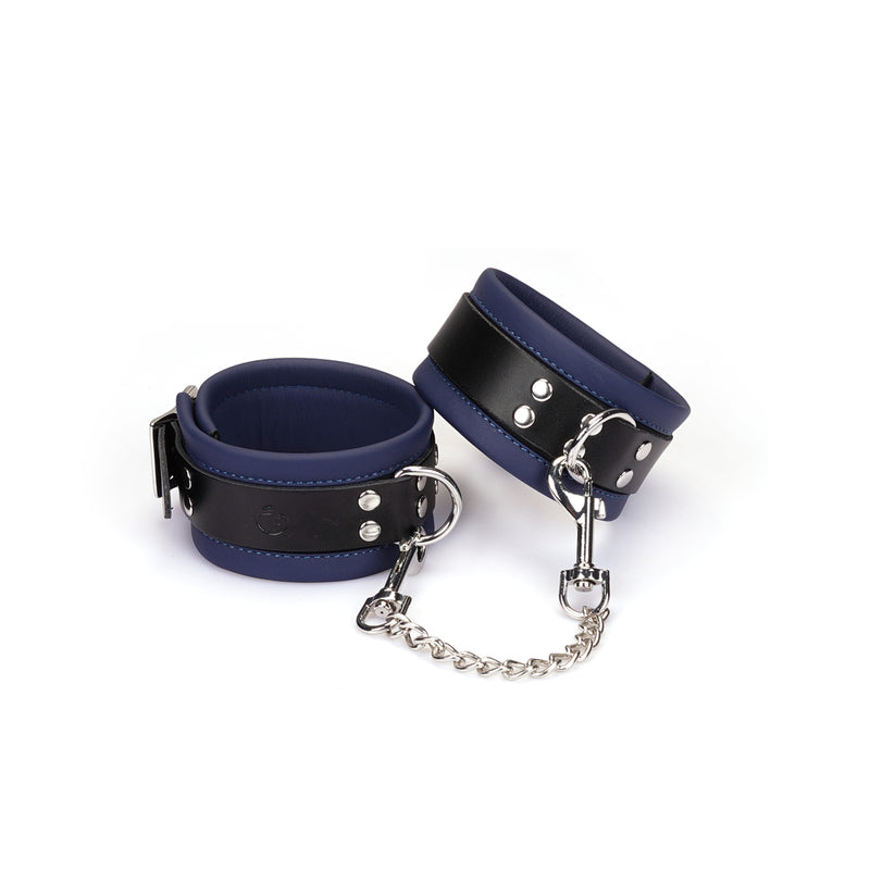 Cerulean Dominion: Blue Leather Ankle Cuffs with Silver Hardware