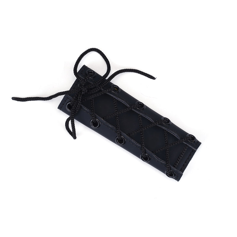 Black vegan leather paddle with corset-style lacing and crisscross stitching from the Vegan Fetish Collection