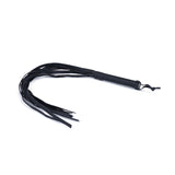Black faux leather flogger from Vegan Fetish collection, featuring a multi-tail design and hand loop for enhanced bondage play