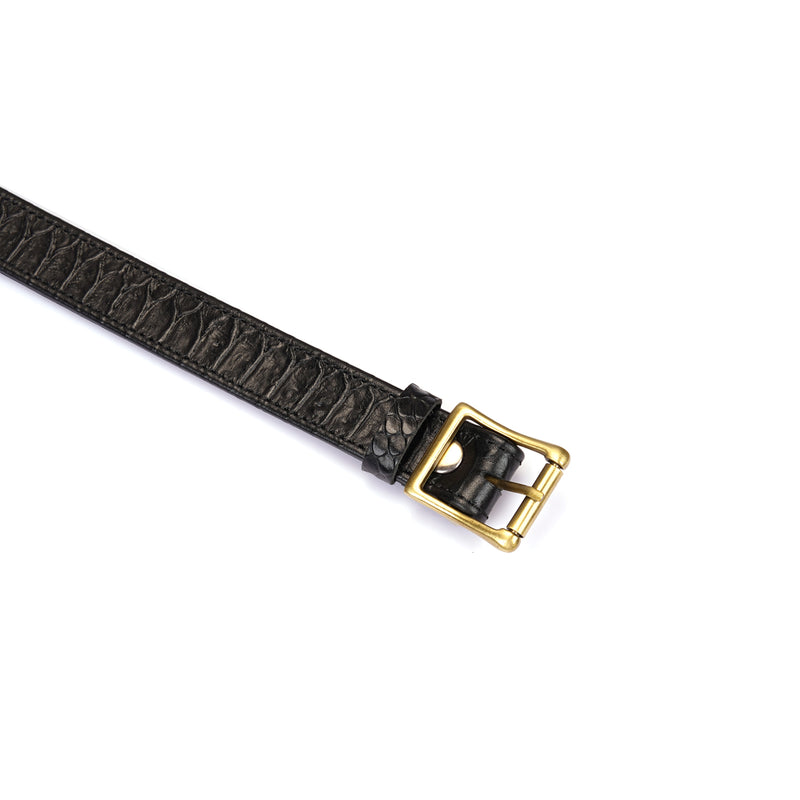 Crocodile Noir: Black Leather Collar with Chain Leash