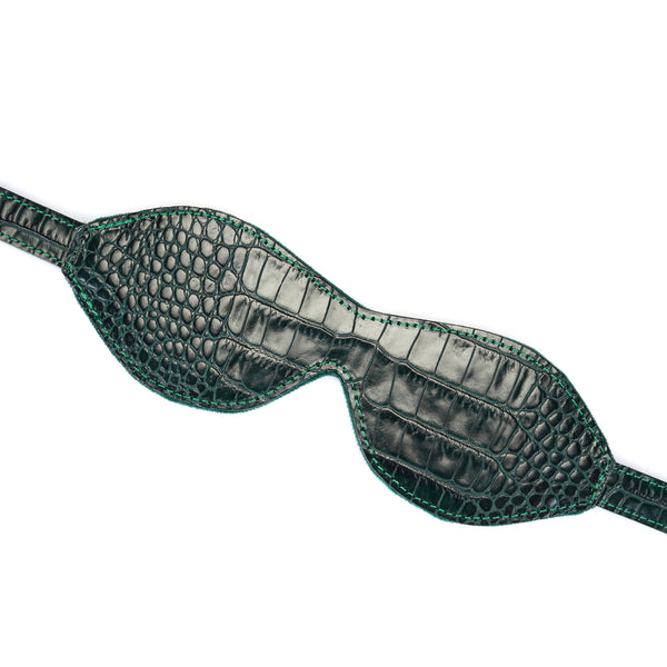 Limited Edition: Crocodile-effect Dark Green - Leather Blindfold with Bronze Buckle