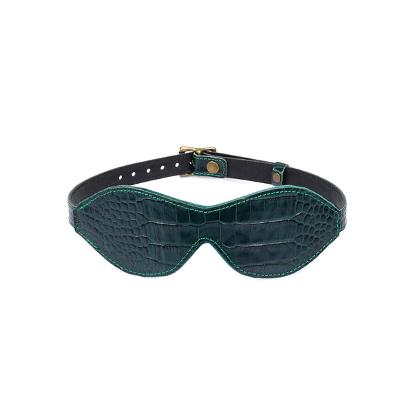 Limited Edition: Crocodile-effect Dark Green - Leather Blindfold with Bronze Buckle