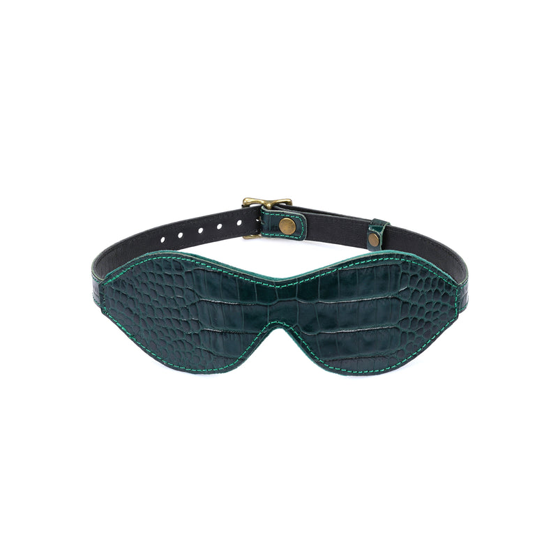 Limited Edition: Crocodile-effect Dark Green - Leather Blindfold with Bronze Buckle