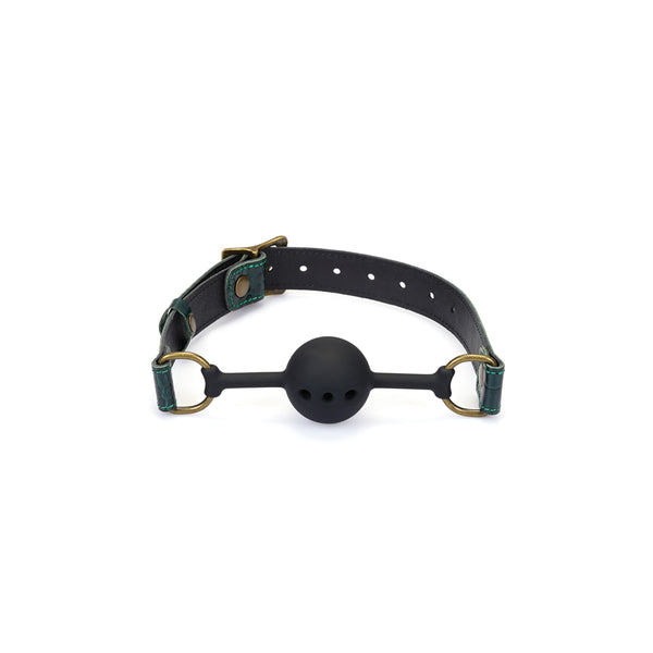 Limited Edition: Crocodile-effect Dark Green-Silicone Ball Gag (1.7 inch diameter) with Leather Straps