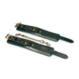 Limited Edition: Crocodile-effect Dark Green - Leather Handcuffs with Bronze Hardware
