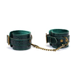 Limited Edition: Crocodile-effect Dark Green - Leather Handcuffs with Bronze Hardware