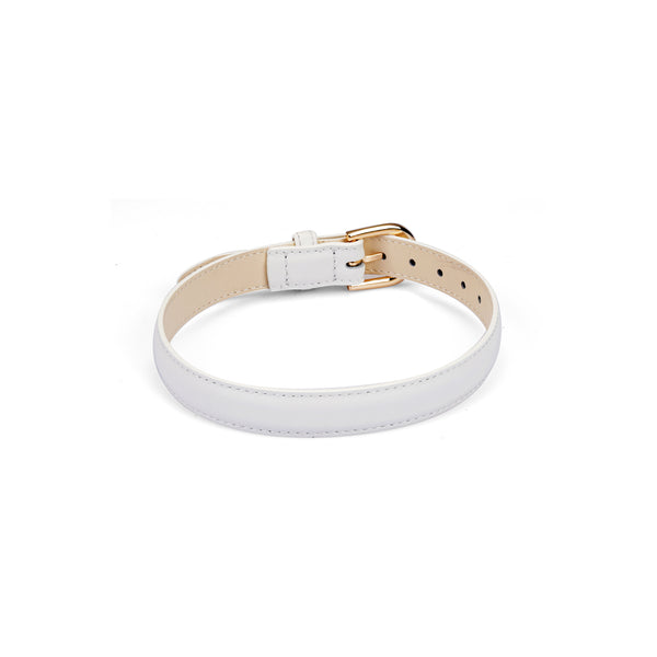 White Leather Collar with Gold Hardware