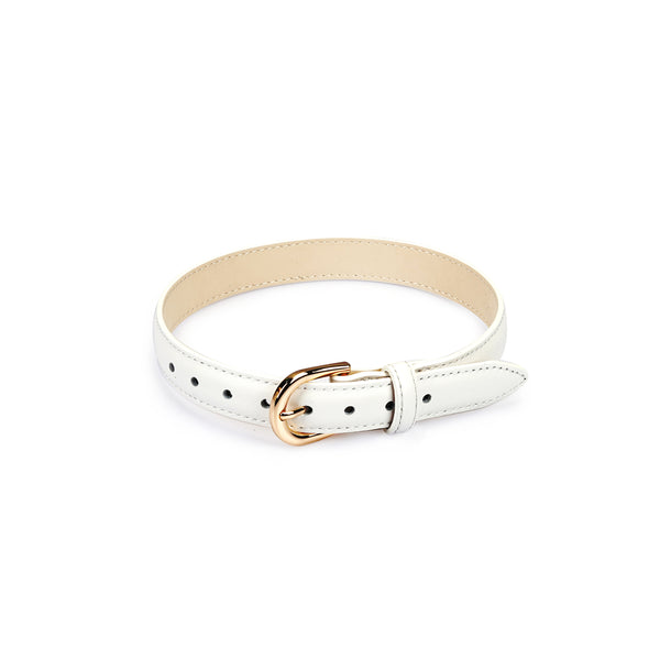 White Leather Collar with Gold Hardware