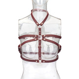 Burgundy Leather Full-Body Harness Set with Rose Gold Hardware