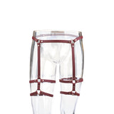 Burgundy Leather Full-Body Harness Set with Rose Gold Hardware