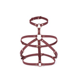 Burgundy Leather Full-Body Harness Set with Rose Gold Hardware