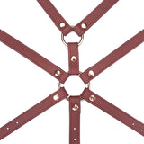 Burgundy Leather Full-Body Harness Set with Rose Gold Hardware