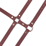 Burgundy Leather Full-Body Harness Set with Rose Gold Hardware