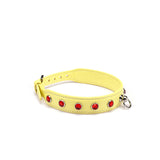 Liebe Seele premium leather choker with red diamonds and metal ring, vibrant yellow color for dopamine fashion trend