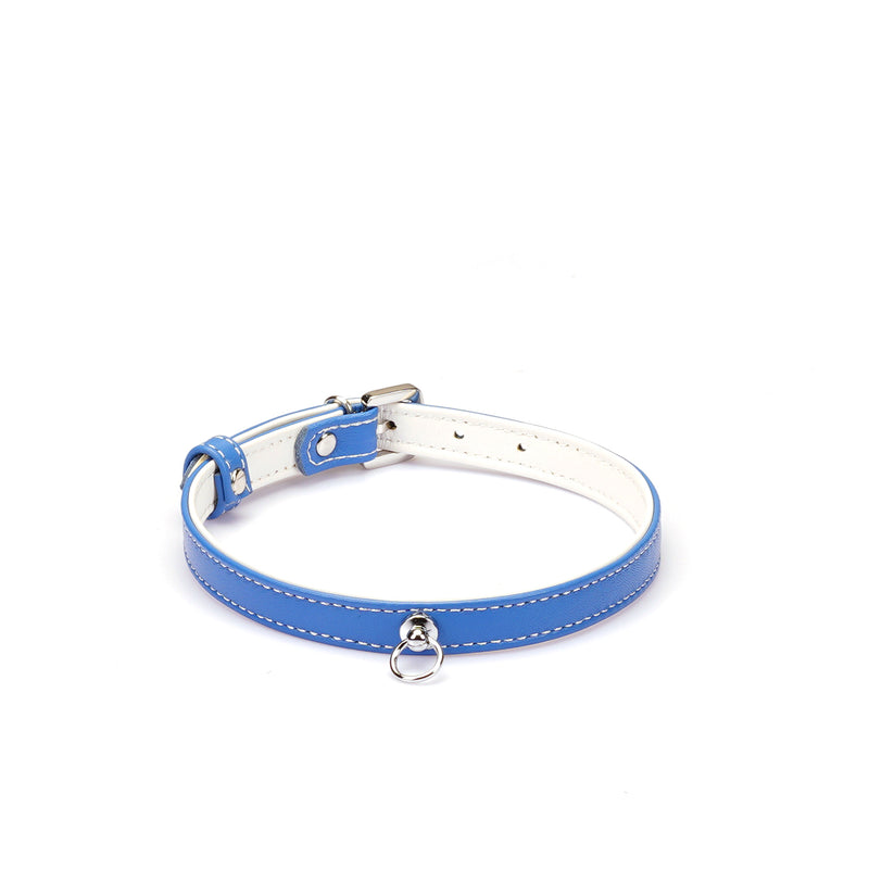 Liebe Seele premium blue leather choker with O-ring for fashion and SM plays