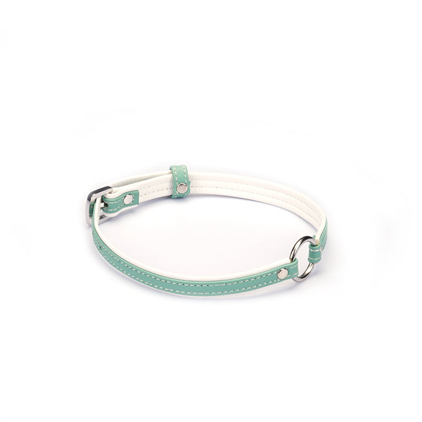 Liebe Seele premium leather choker with big O ring in pastel green and white for fashion and BDSM