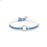 Liebe Seele premium leather choker with big O-ring in blue and white, adjustable for fashion and SM play
