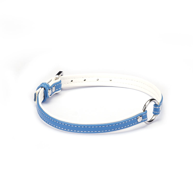 Liebe Seele premium leather choker in white and blue with big O ring for fashion and bondage play