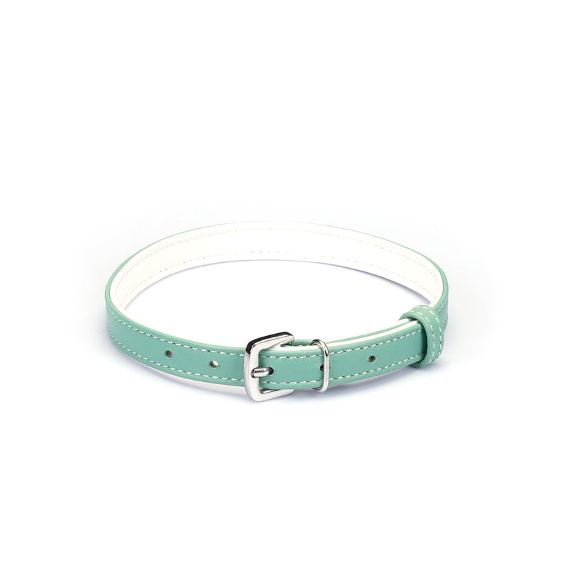 Liebe Seele premium light green leather choker with O-ring and buckle closure, ideal for stylish everyday wear and SM play