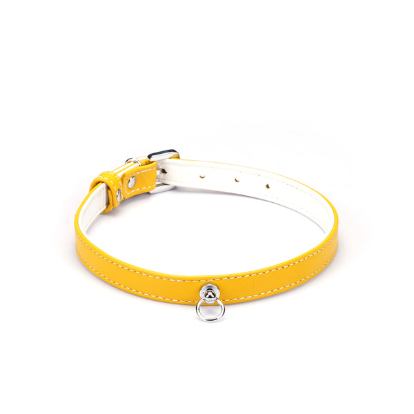 Liebe Seele premium yellow leather choker with silver O ring for fashion and SM play