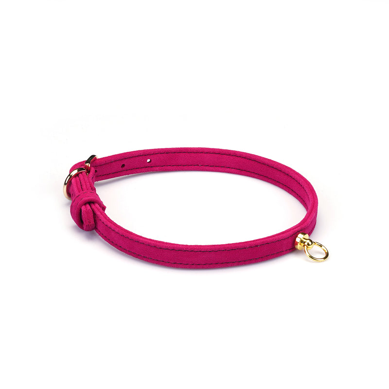 Rose red premium suede choker with O-ring for dopamine fashion trend, adjustable leather accessory by Liebe Seele