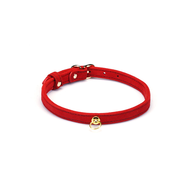 Liebe Seele premium red suede choker with golden O-ring, adjustable for fashion and SM play