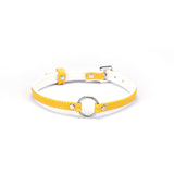 Liebe Seele premium leather choker with big O ring in yellow and white, ideal for dopamine fashion trend and bondage play