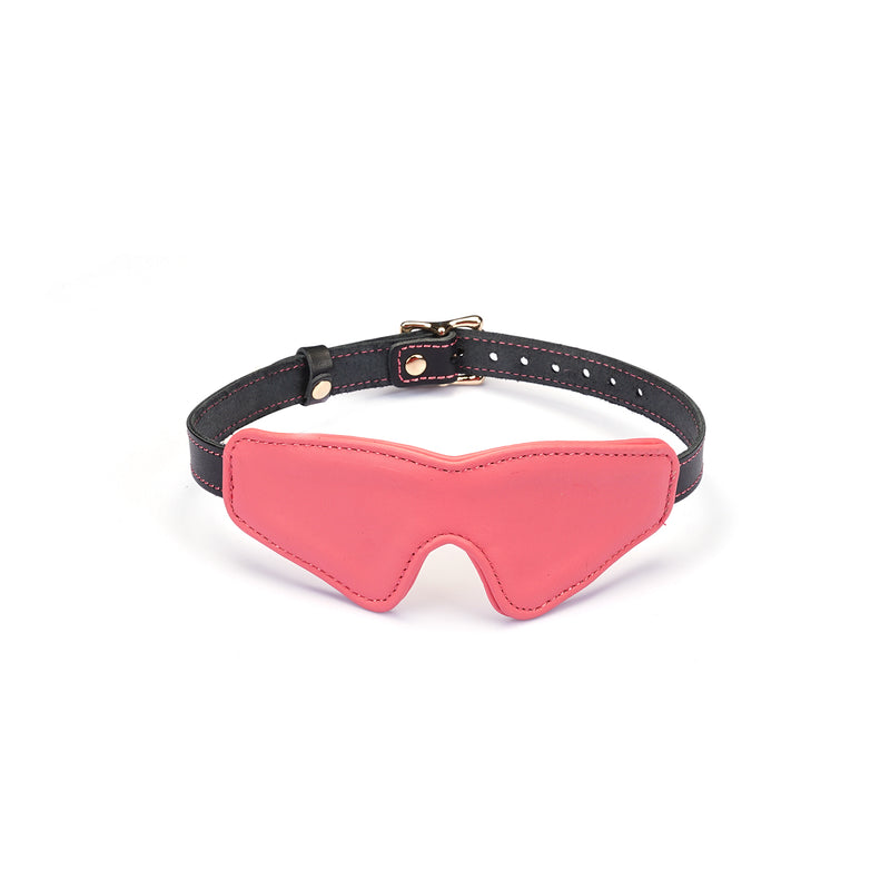 Italian leather blindfold in red with adjustable black strap and buckle for fashionable bondage play