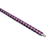 Japanese professional dominatrix customized bull whip in black and purple braided design with metal handle tip