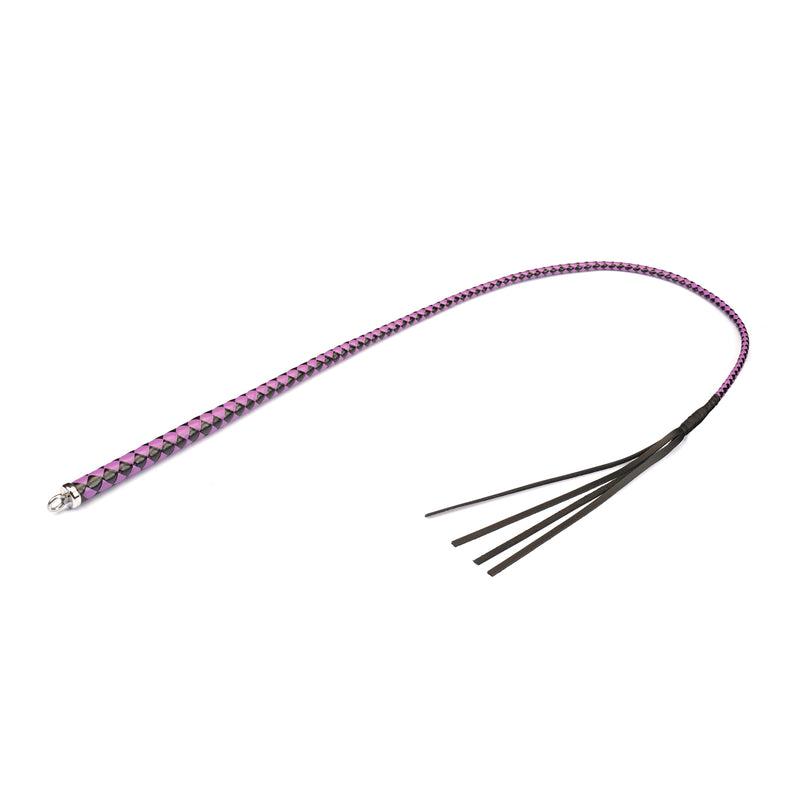 Japanese Professional Dominatrix Customized Bull Whip in purple and black leather with metal handle