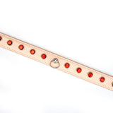 Liebe Seele pink leather choker with red gemstones for a bright, cheerful fashion statement