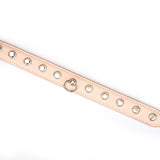 Liebe Seele premium leather choker in pink with clear gemstones, model for dopamine fashion and SM play accessory