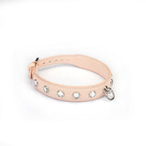 Liebe Seele premium pink leather choker with clear gemstones and adjustable buckle for fashion and BDSM play