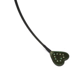 Luxury green leather riding crop with gemstone heart paddle, enhancing erotic play