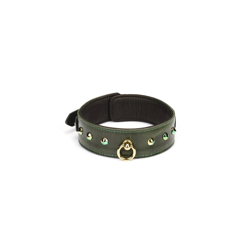 Luxury Green Leather with Gemstone Collar O-ring