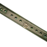 Luxury green leather collar with gemstones and D-ring for bondage play, part of LIEBE SEELE's cow leather collection