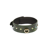 Luxury Green Leather with Gemstone Collar D-ring