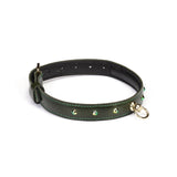 Luxury Green Leather with Gemstone Choker O-ring