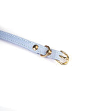 Light blue Italian leather choker with shining gold buckle and gemstone detail from LIEBE SEELE.