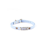 Blue Italian Leather Choker Letters BITCH with Gemstone