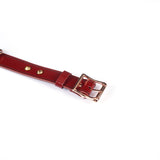 Burgundy premium patent leather choker with rose gold buckle and O-ring detail
