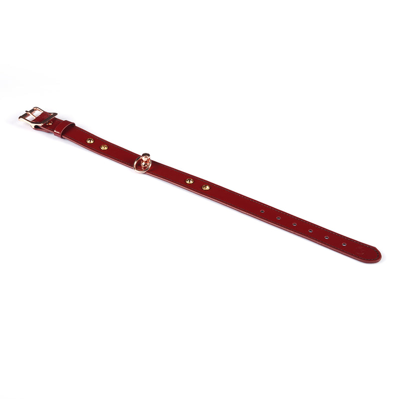 Burgundy Premium Patent Leather Choker with Rose Gold O-Ring and Gemstone Detailing