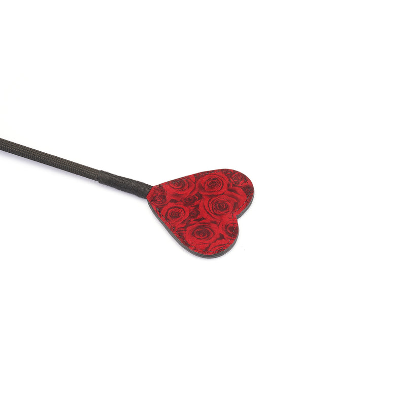 Kinbaku Ukiyoe Red Rosy Lamb Suede Leather Riding Crop for BDSM play, featuring traditional ukiyo-e art style