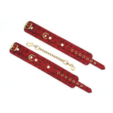 Luxury red rosy lamb suede leather ankle cuffs with traditional Japanese Ukiyo-e art and copper-plated hardware