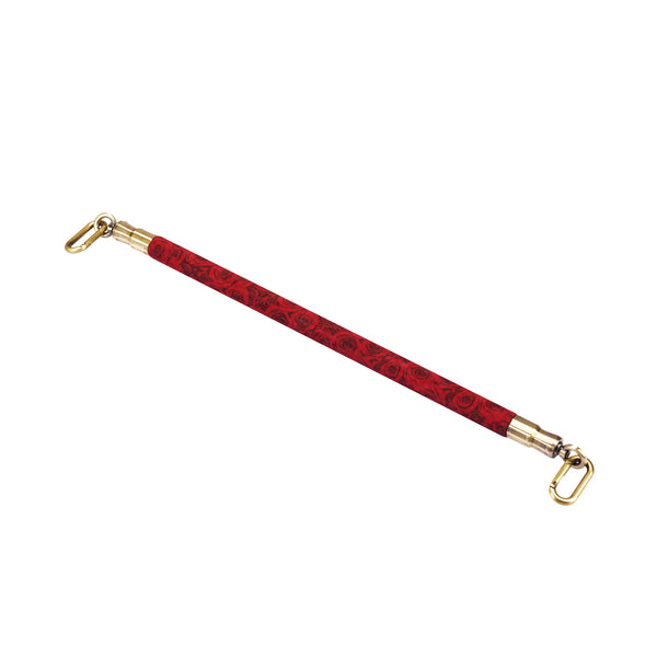 Kinbaku Ukiyoe red rosy lamb suede leather spreader bar with traditional Japanese patterns and copper plated clips
